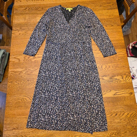 Sigrid Olsen Women's V-Neck Midi Dress Abstract Print Long Sleeve Faux Wrap Work - Picture 2 of 16